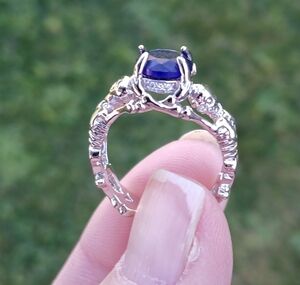 New Oval Cut Blue Gemstone 925 Silver Skeleton Ring.